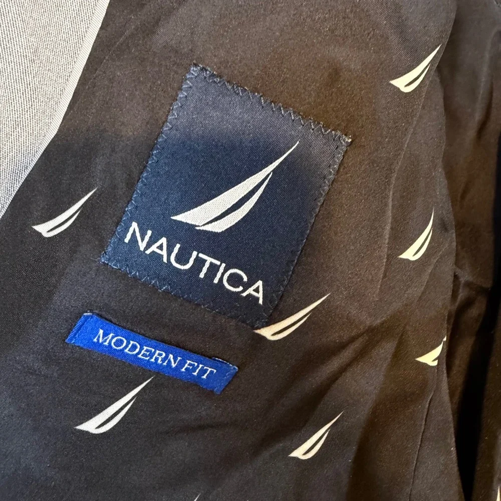 Nautica Mens 2 Piece Suit 38S W32 Light Grey Solid Active Bi-Stretch Modern Fit